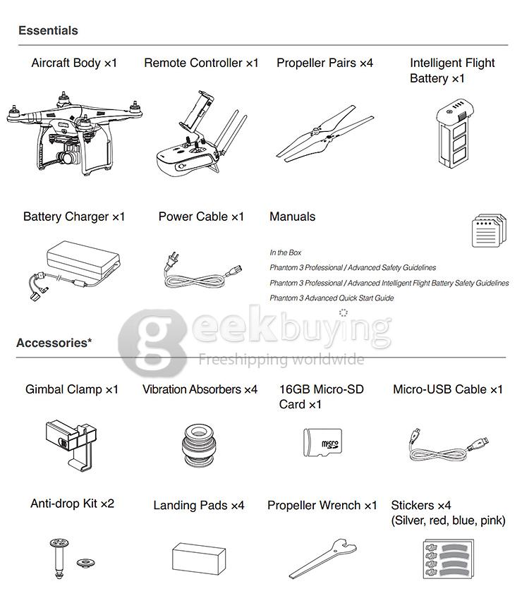 DJI Phantom 3 Advanced Version with Extra Battery 1080P Camera GPS/GLONASS - White & Silver