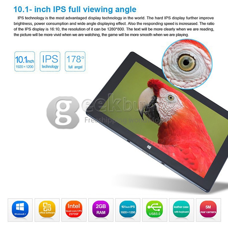 PIPO W3F 10.1 Inch Dual Boot Windows10 & Android4.4 Tablet PC 2GB/32GB Intel Z3735F Quad Core 1.83GHz IPS 1920*1200 HDMI Bluetooth WiFi - Black