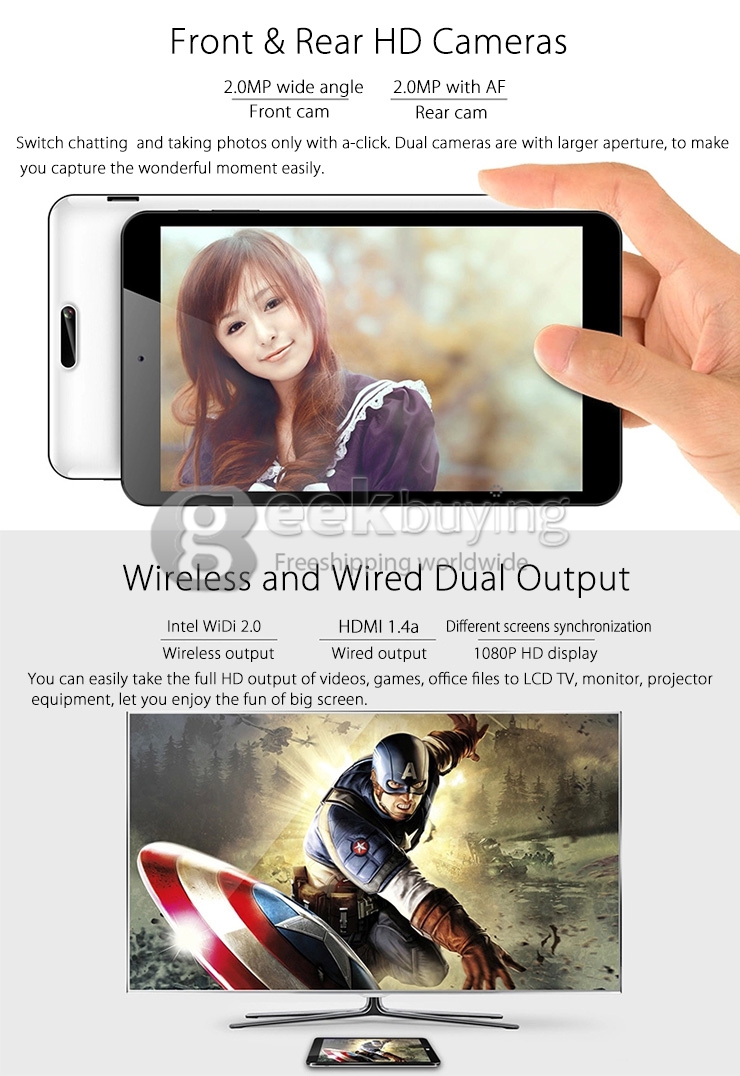 Vido W8C Free Light Dual OS Windows 8.1 & Android 4.4 Tablet PC 2GB/32G Intel Z3735F Quad Core 1.8GHz 8 Inch IPS 1280*800 HDMI WiFi OTG - Black + White