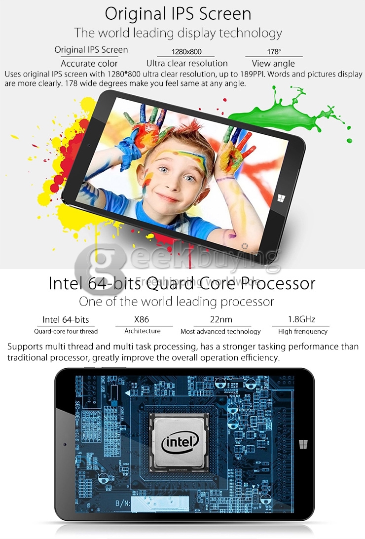 Vido W8C Free Light Dual OS Windows 8.1 & Android 4.4 Tablet PC 2GB/32G Intel Z3735F Quad Core 1.8GHz 8 Inch IPS 1280*800 HDMI WiFi OTG - Black + White