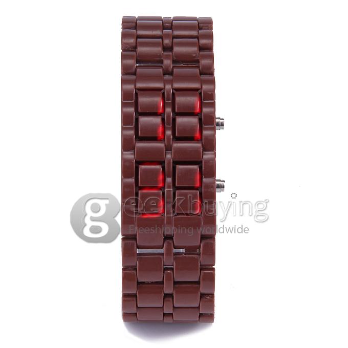Lava Watch Digital Red Binary LED Bracelet Wristwatch with Plastic Strap For Unisex - Brown