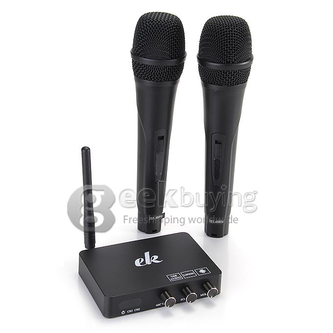 EK K2 USB Wireless Audio FM VHF Multimedia Kara OK Player With Mic 230MHz-270MHz 16DBm For Smartphone IPAD Smart TV TV Box MID