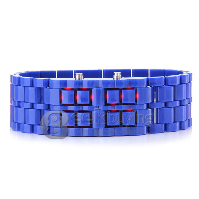 Lava Watch Digital Red Binary LED Bracelet Wristwatch with Plastic Strap For Unisex - Dark Blue