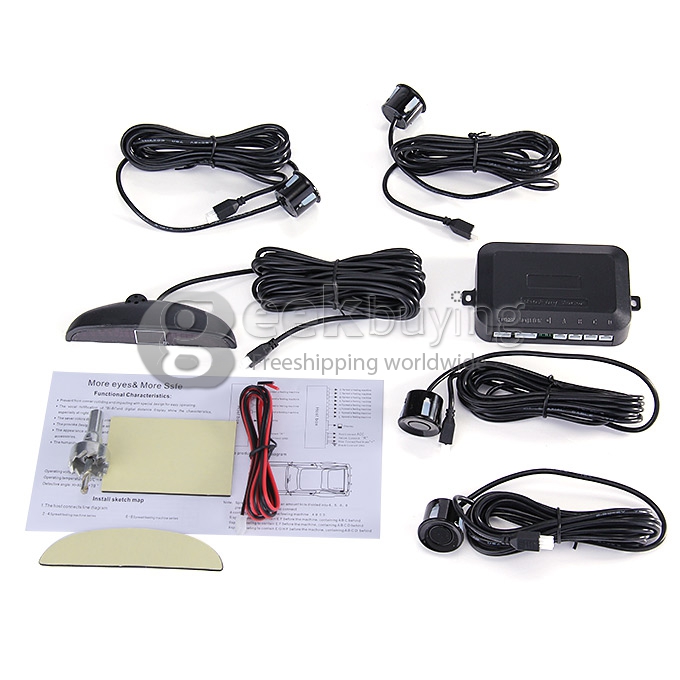 Hot Sale Weatherproof  Voice Warning Car Reversing Set w/4 Parking Sensors&Rearview Camera &7 inch TFT LCD Screen Rearview Mirror