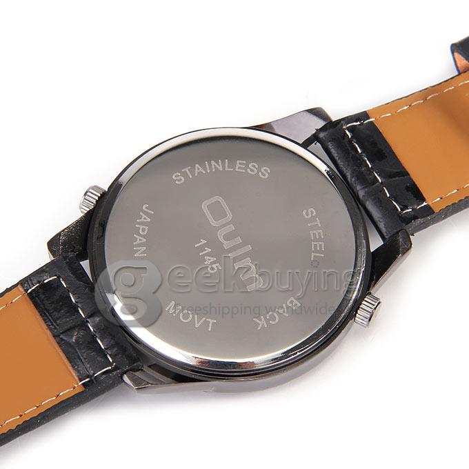 Oulm 1145 Multi-Function Male Watch with Dual Movt Dual Time Zones Compass And Thermometer Leather Band - Black