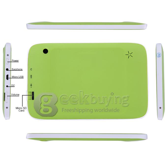 R70FC 7 Inch Android 4.4 Children Tablet PC Rockchip RK2926 Cortex-A9 1.0GHz 512MB/4GB Dual Cameras BT OTG - Green
