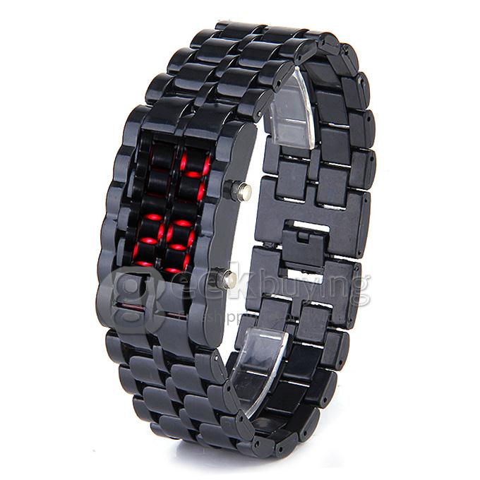 Lava Watch Digital Red Binary LED Bracelet Wristwatch with Plastic Strap For Unisex - Black