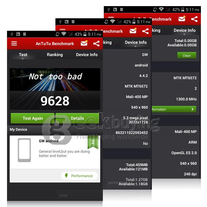 GOWIN A70 5.0 Inch QHD Pixels MTK6572 Dual Core 1.3GHz Smartphone Android 4.4 OS 8.0MP 3G GPS - White