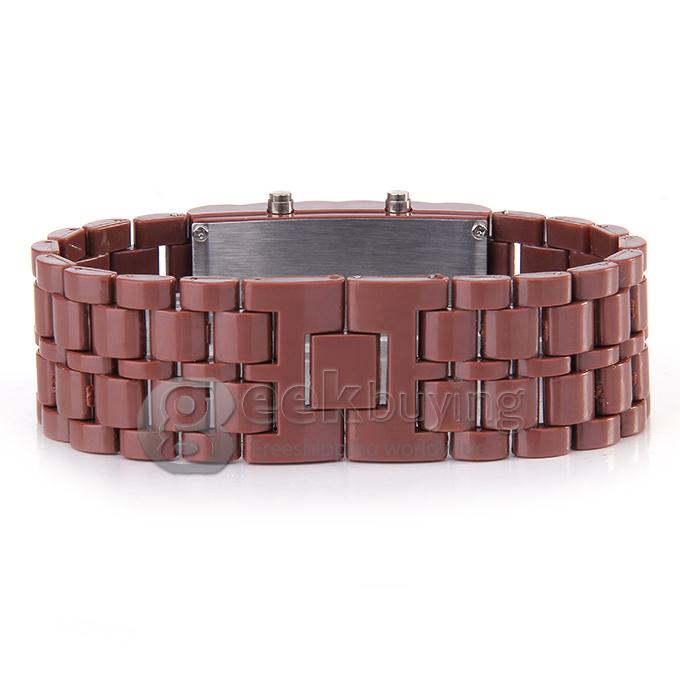 Lava Watch Digital Red Binary LED Bracelet Wristwatch with Plastic Strap For Unisex - Brown