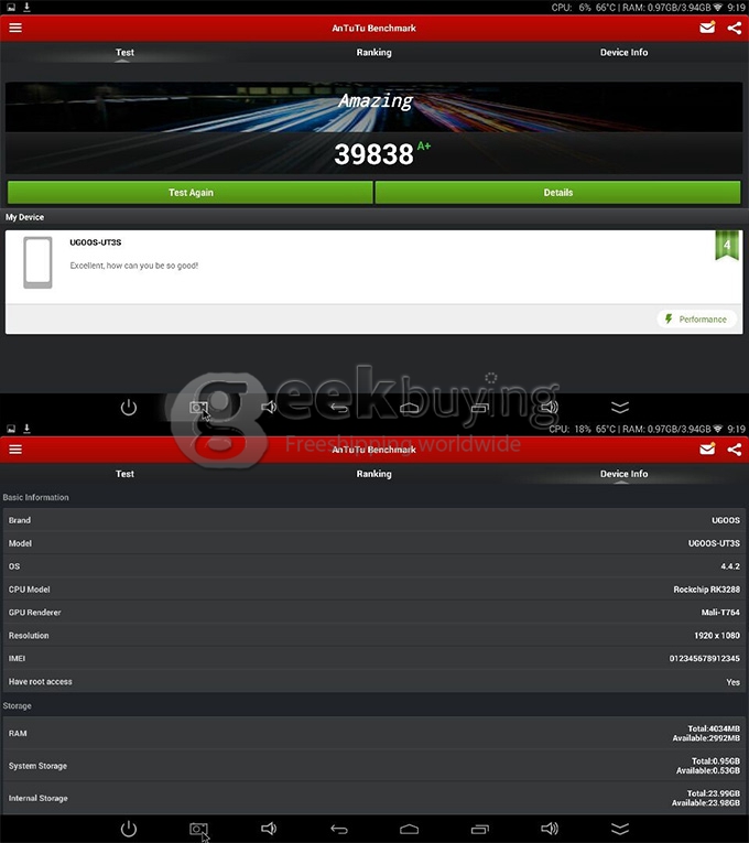 UGOOS UT3S Ubuntu 14.10Android 4.4 Dual Boot RK3288 Smart Media Player Quad Core HDMI 2G/16G Gigabit LAN 2.4GHz/5GHz - Blue