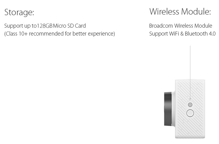 [HK Stock] Xiaomi Yi Action Camera WiFi 16MP 1080P 60FPS Ambarella A7LS 155 Degree Wide Lens Bluetooth AV Out Sports DV - White (Basic)