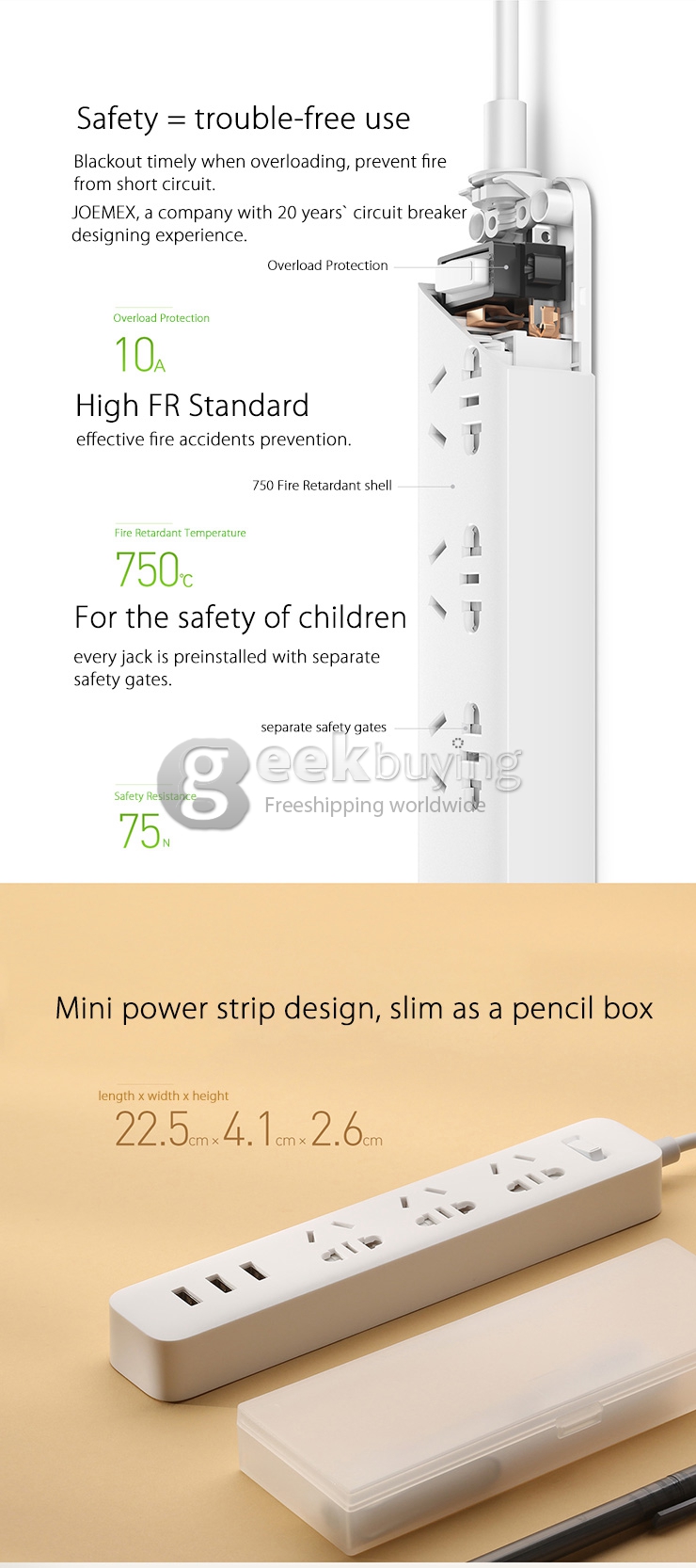 Xiaomi Mi Power Strip Patch Board with 3 USB Ports 2A Fast Charger Mini Socket + US Plug Travel Power Adaptor