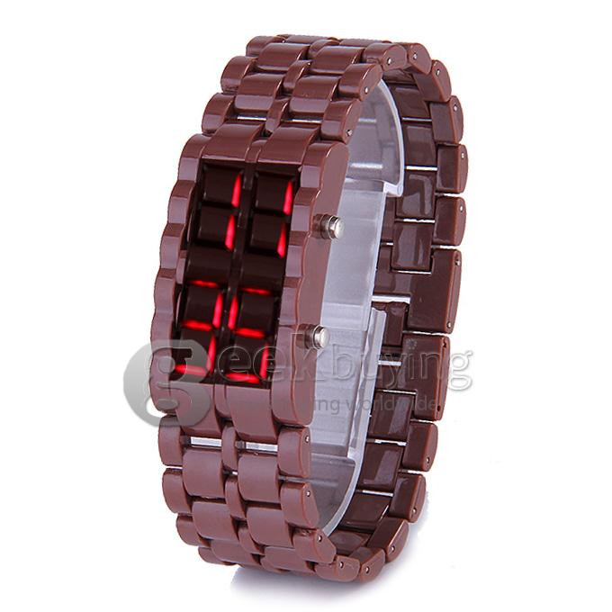 Lava Watch Digital Red Binary LED Bracelet Wristwatch with Plastic Strap For Unisex - Brown