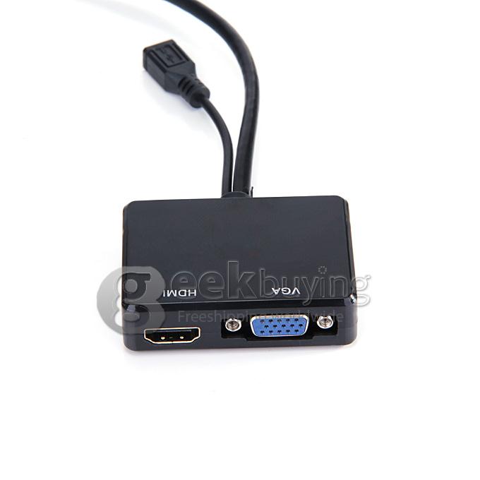 HDMI/MHL to HDMI & VGA Audio Splitter Converter Adapter with 3.5mm Audio Cable for Samsung Galaxy S3/S4/S5/Note2/3/4 - Black
