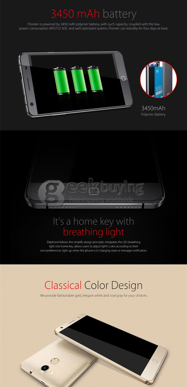 [HK Stock]Elephone P7000 64bit 4G LTE 5.5inch FHD Android 5.0 3GB RAM MTK6752 Octa Core 1.7GHz Smartphone 13.0MP Dual Camera - Black