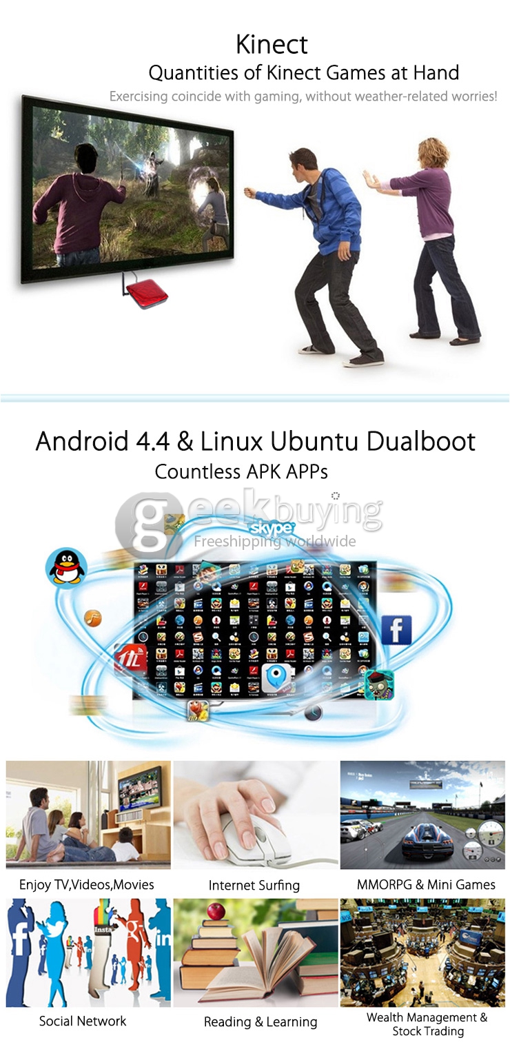 UGOOS UT3S Ubuntu 14.10Android 4.4 Dual Boot RK3288 Smart Media Player Quad Core HDMI 2G/16G Gigabit LAN 2.4GHz/5GHz - Blue