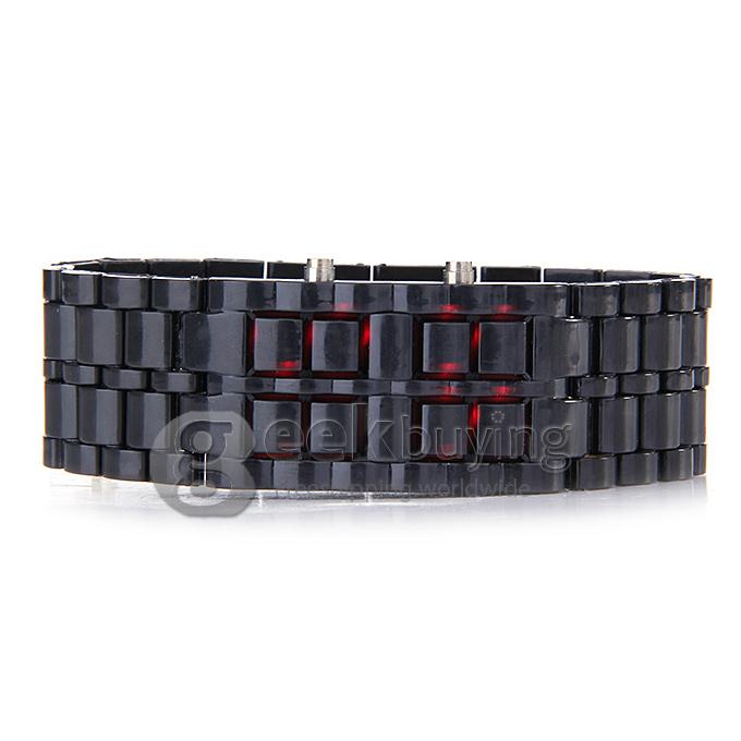 Lava Watch Digital Red Binary LED Bracelet Wristwatch with Plastic Strap For Unisex - Black