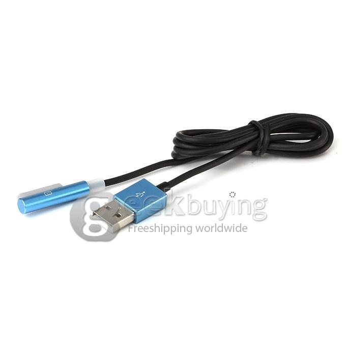 Magnetic Aluminum Metal LED USB Charger Cable For Sony Xperia Z1 Z2 Z3 Compact - Light Blue