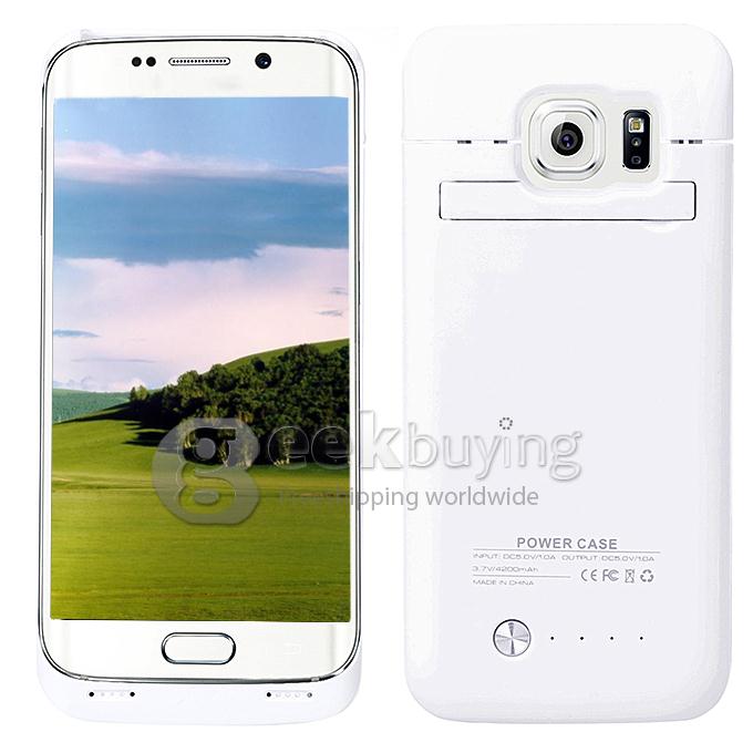 4200mah External Back Power Bank Rechargeable Battery Cover Case For Samsung S6 Edge - White