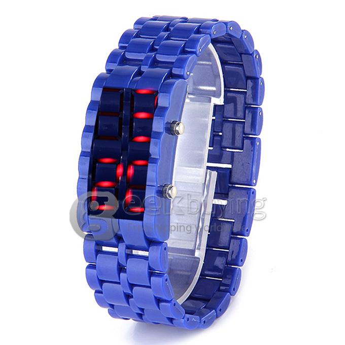 Lava Watch Digital Red Binary LED Bracelet Wristwatch with Plastic Strap For Unisex - Dark Blue