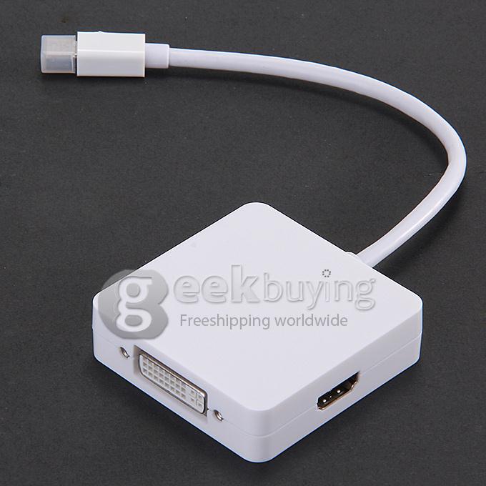 3-In-1 DisplayPort to Digi-port Adapter Mini DP Male to HDMI / VGA / DVI Female Converter Adapter - White