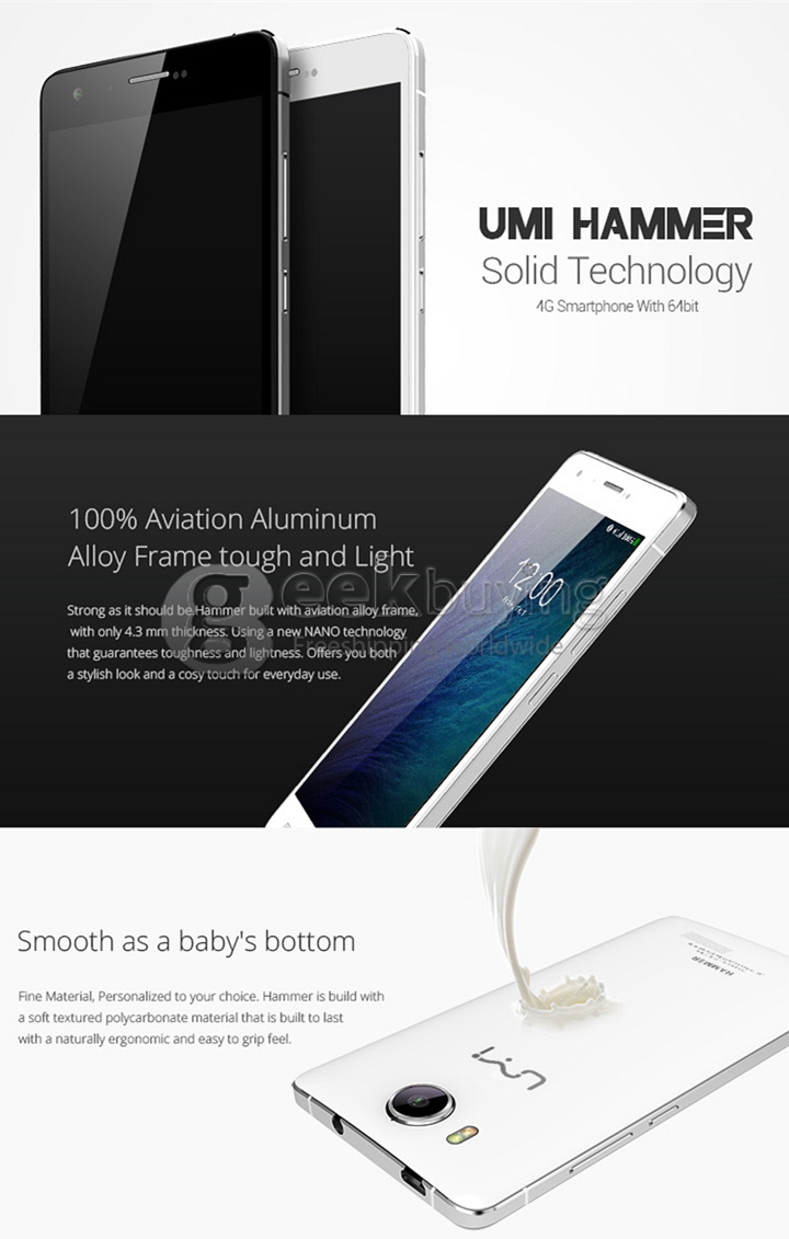 [Spain Stock] UMI Hammer 5.0inch 64bit 4G LTE Android 4.4 2GB 16GB Smartphone MTK6732A Quad Core 1.5GHz IPS HD 13.0MP Miracast - White