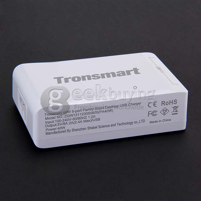 Tronsmart 40W 8A 5 Port Portable High Speed Desktop USB Charger with VoltIQ Technology for iPhone/iPad/Samsung - UK Plug