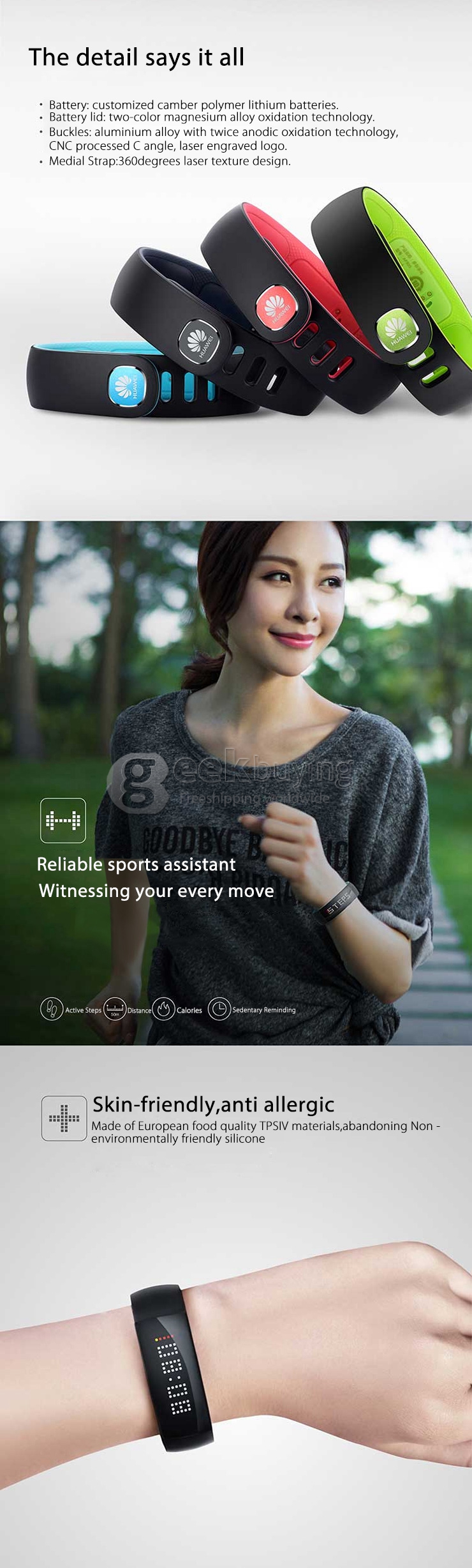 Huawei Honor AF500 IP57 Bluetooth 4.0 Smart Watch Bracelet Sleep Tracking for Android iOS iphone 6 - Black