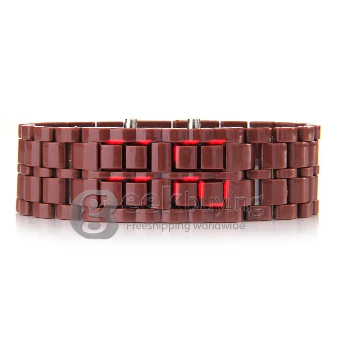 Lava Watch Digital Red Binary LED Bracelet Wristwatch with Plastic Strap For Unisex - Brown