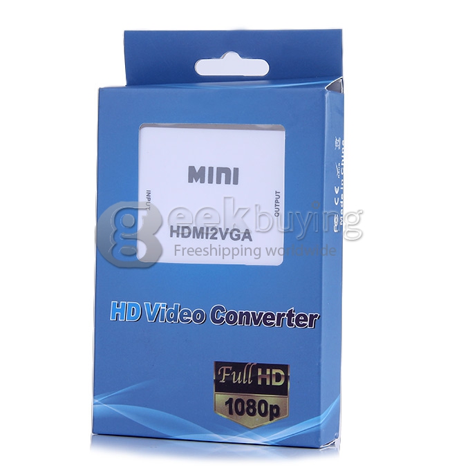 High Bandwidth HD 1080P Mini HDMI  to VGA /Audio Converter Box - White
