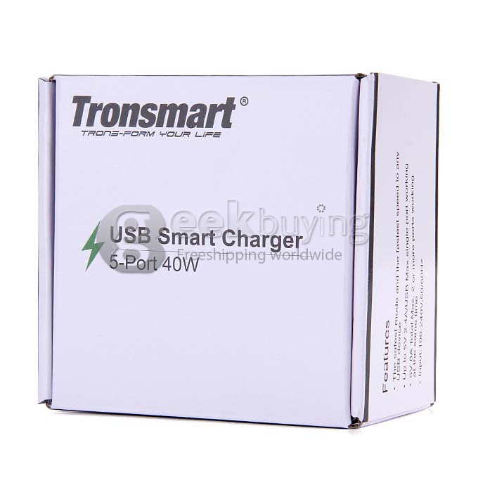 Tronsmart 40W 8A 5 Port Portable High Speed Desktop USB Charger with VoltIQ Technology for iPhone/iPad/Samsung - EU Plug