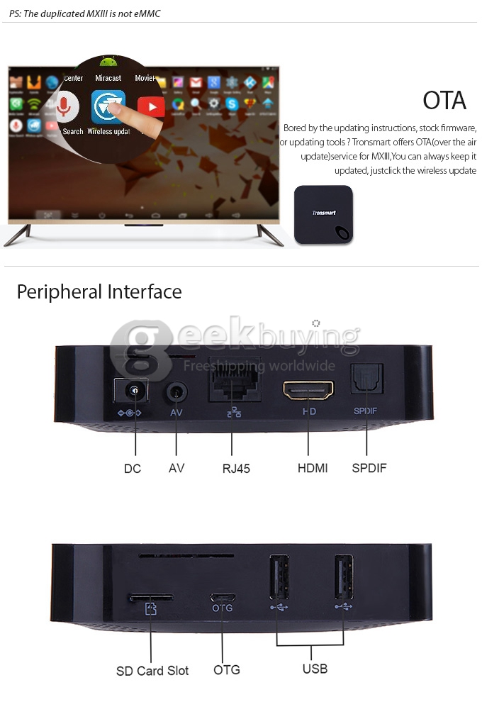 Tronsmart MXIII Android 4.4.2 TV Box Amlogic S802 Quad Core 2G/8G HDMI BT4.0 2.4G/5G 802.11a/b/g/n LAN XBMC OTG