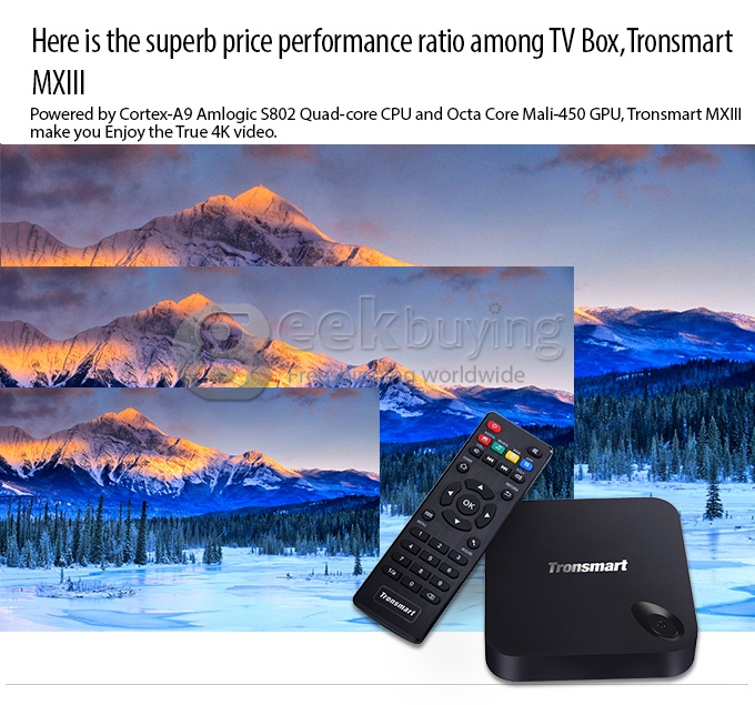 Tronsmart MXIII Android 4.4.2 TV Box Amlogic S802 Quad Core 2G/8G HDMI BT4.0 2.4G/5G 802.11a/b/g/n LAN XBMC OTG