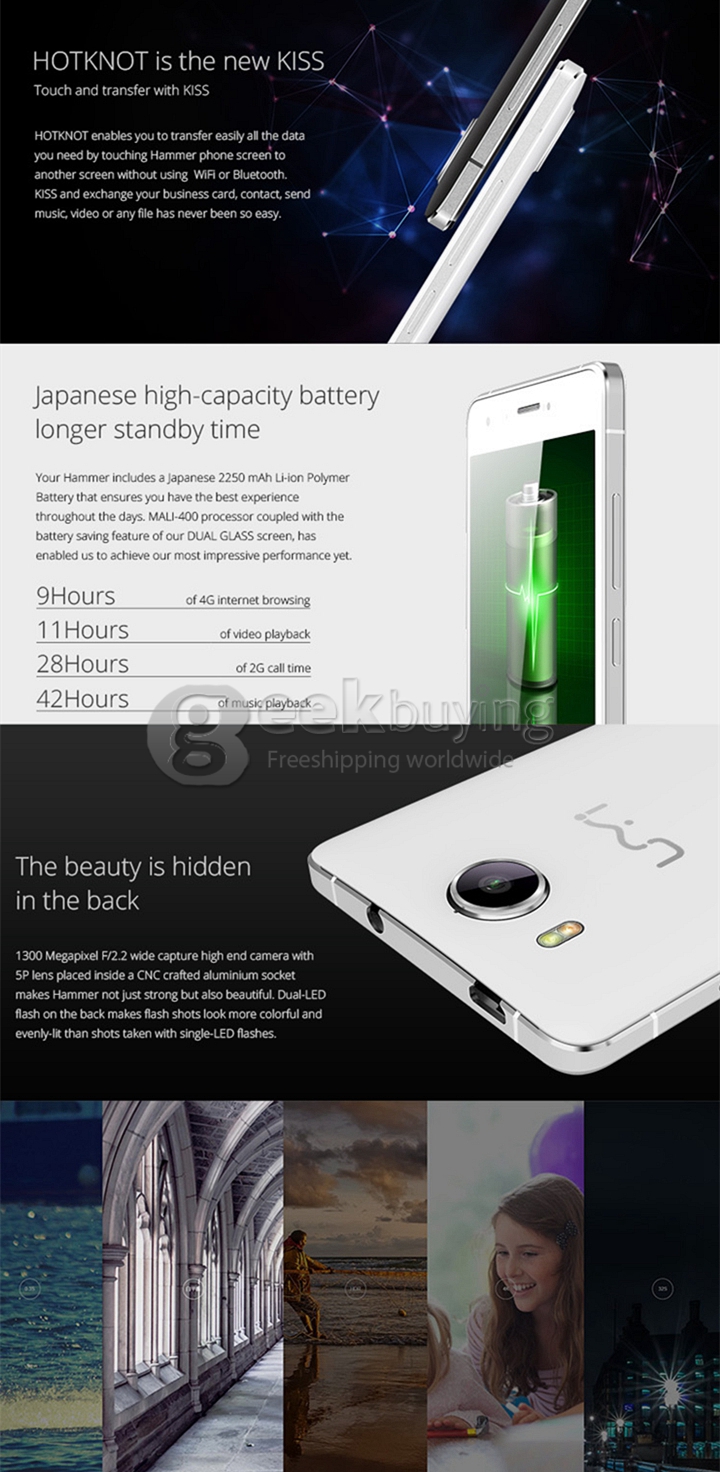 [Spain Stock] UMI Hammer 5.0inch 64bit 4G LTE Android 4.4 2GB 16GB Smartphone MTK6732A Quad Core 1.5GHz IPS HD 13.0MP Miracast - White