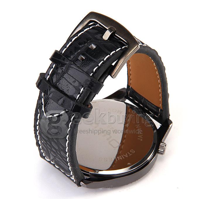 Oulm 1145 Multi-Function Male Watch with Dual Movt Dual Time Zones Compass And Thermometer Leather Band - Black