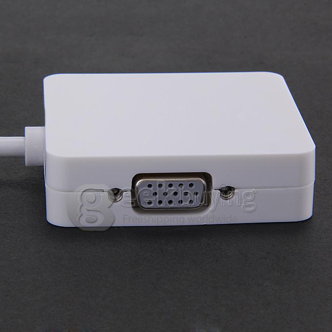 3-In-1 DisplayPort to Digi-port Adapter Mini DP Male to HDMI / VGA / DVI Female Converter Adapter - White