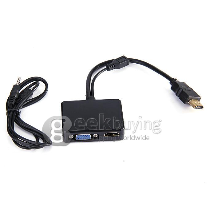 HDMI/MHL to HDMI & VGA Audio Splitter Converter Adapter with 3.5mm Audio Cable for Samsung Galaxy S3/S4/S5/Note2/3/4 - Black