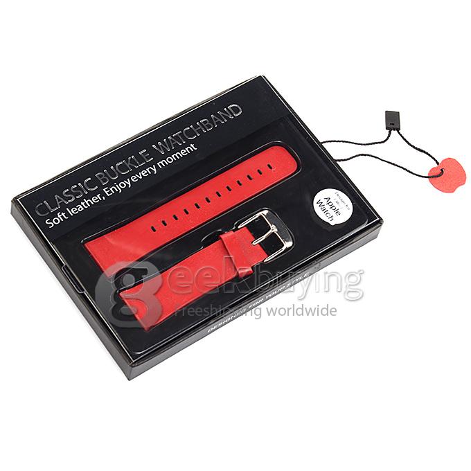 Genuine Leather Classic Buckle Watch Straps Wrist Band For Apple Watch 38mm - Red