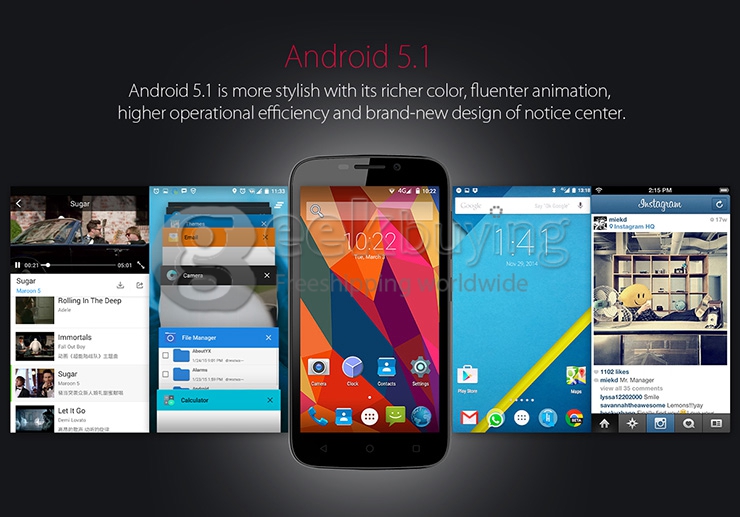 [HK Stock]Elephone G9 4.5inch 64bit 4G LTE Android 5.1 Smartphone MTK6735M Quad Core 1GB RAM 8GB ROM 8.0MP - Black