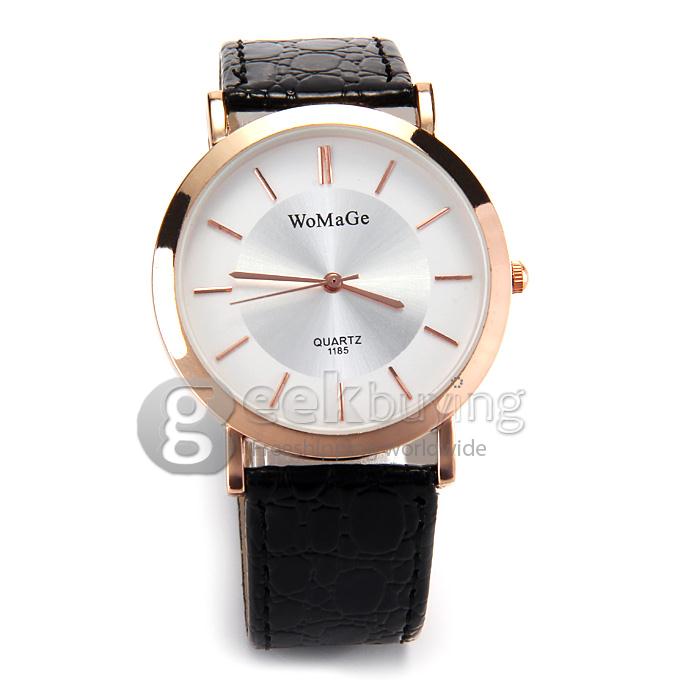 WoMaGe 1185 Fashion Men Quartz Croco Belt Lovers Watches - Black