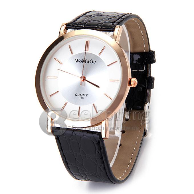 WoMaGe 1185 Fashion Men Quartz Croco Belt Lovers Watches - Black