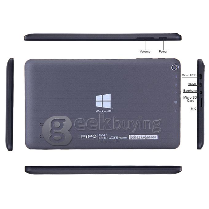 PIPO W4S Dual Boot 8 Inch 2GB/32GB Windows8.1 & Android4.4 Intel Z3735F Quad Core 1.83GHz Tablet PC 1280*800 IPS Bluetooth OTG HDMI WiFi - Black