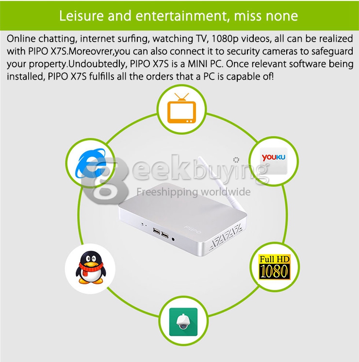 PIPO X7s X7 2GB/64GB Dual Boot Intel Mini PC Windows & Android 4.4 Intel Z3736F Quad Core WiFi Bluetooth - Golden