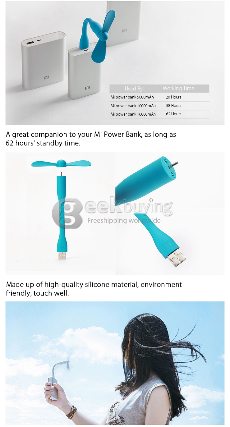 Original Xiaomi Portable USB Mini Fan Ultra-silenced Detachable Adjustable Fan For Laptop Powerbank USB Devices - Blue