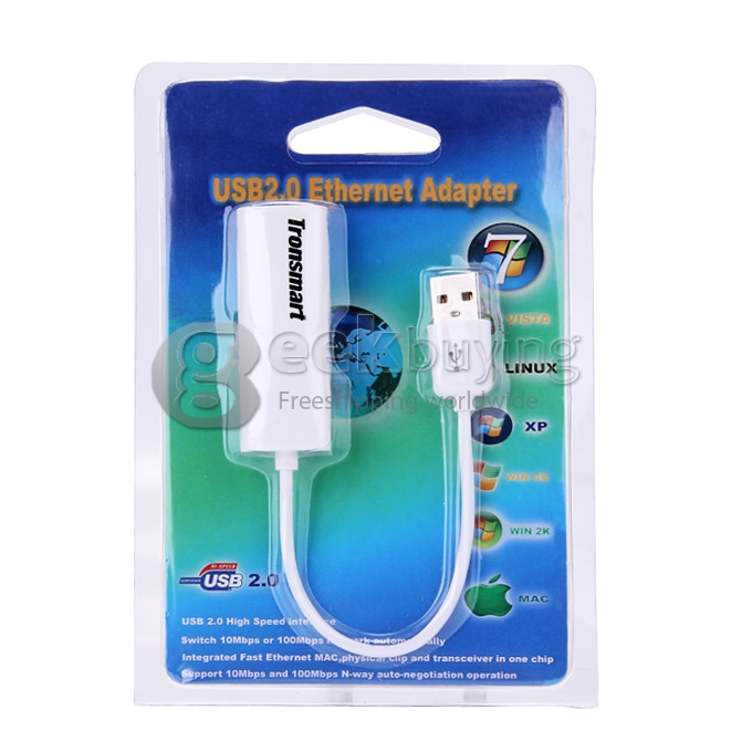[HK Stock] Tronsmart High Speed USB 2.0 to RJ45 LAN Ethernet Network Adapter for MINI PC TV Box Mac Tablet - White
