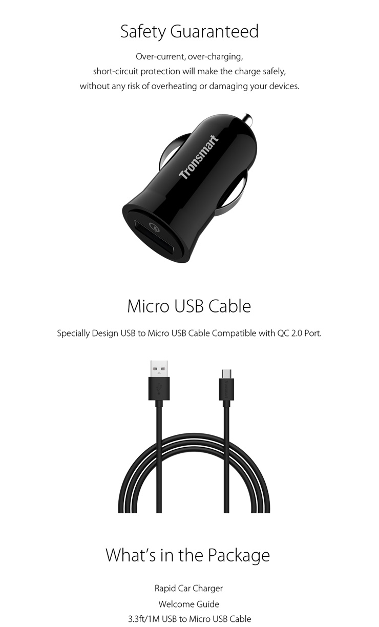 [UK Stock]   Tronsmart Quick Charge 2.0 18W USB Car Charger for Samsung Galaxy S6,S6 Edge,Note 4,Note Edge/ Google Nexus 6/ Sony Xperia Z4,Z3/ HTC One M9,One M8/ Xiaomi Mi3,Mi4,Mi Note/ Asus Zenfone 2 and more