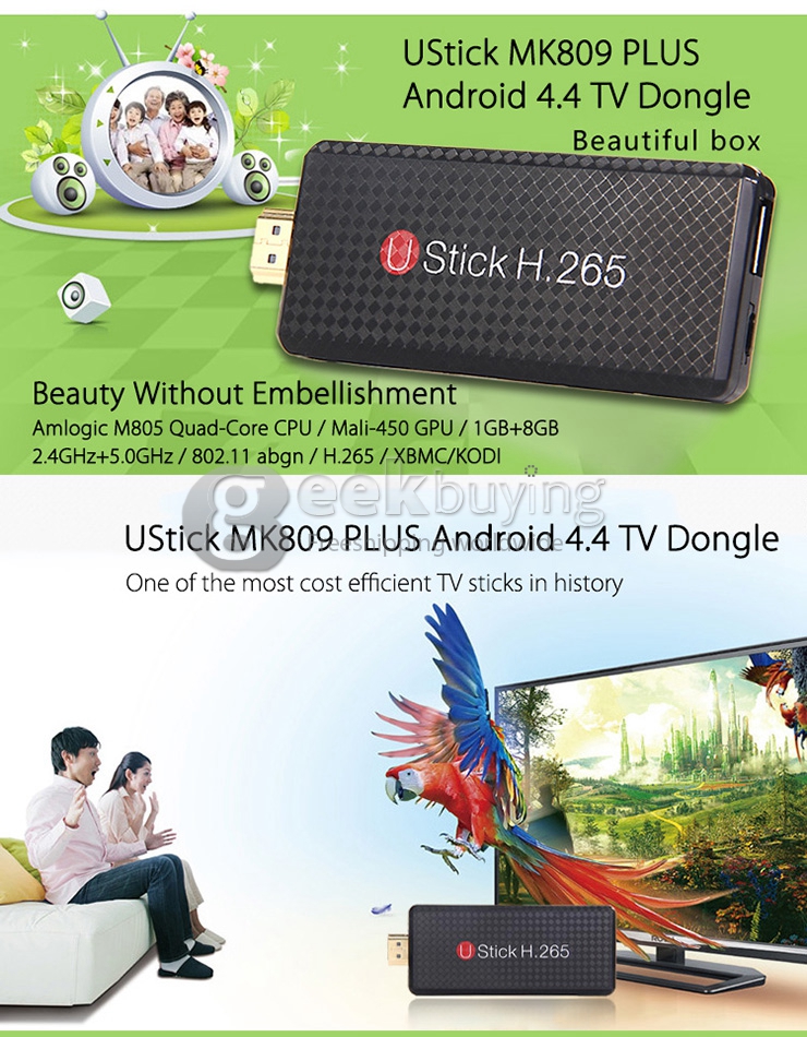UStick MK809 PLUS M805 TV Dongle Quad Core Stick 1G RAM 8G ROM Android 4.4 2.4G/5G WIFI XBMC KODI Blutooth Miracast - Black