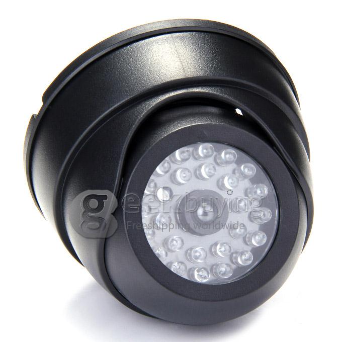 Dummy Camera Imitation Dome Camera With Flashing Red LED For Indoor & Outdoor Security - Black