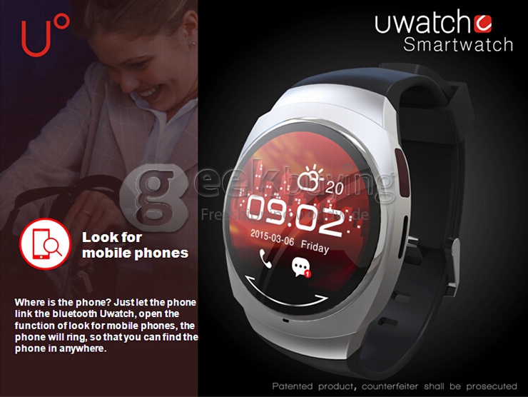 UO Bluetooth Smart Sports Watch Pedometer Stopwatch BT4.0 Waterproof For Andriod IOS - Black