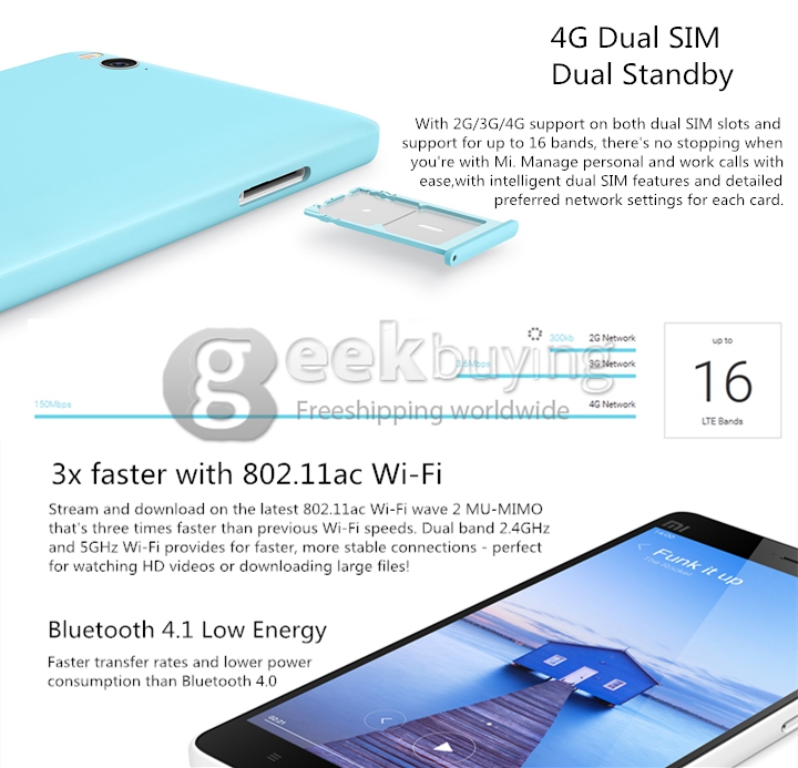 Xiaomi Mi 4i 5.0Inch 4G FDD-LTE Android 5.0 2GB 16GB Smartphone 64-bit Snapdragon615 Octa Core 1.7GHz 13.0MP - Black